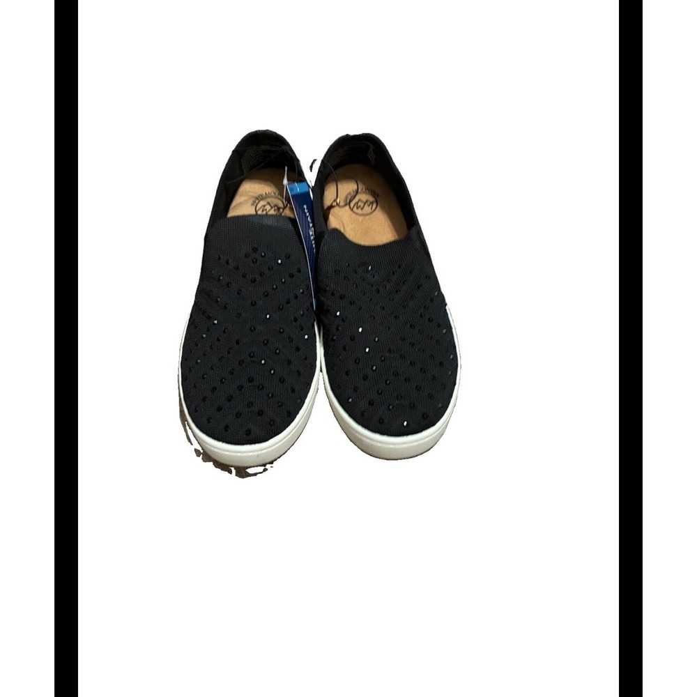 White Mountain Bling Sneaker Black Knit Slip On Rhinestone Flat Shoes 990372933